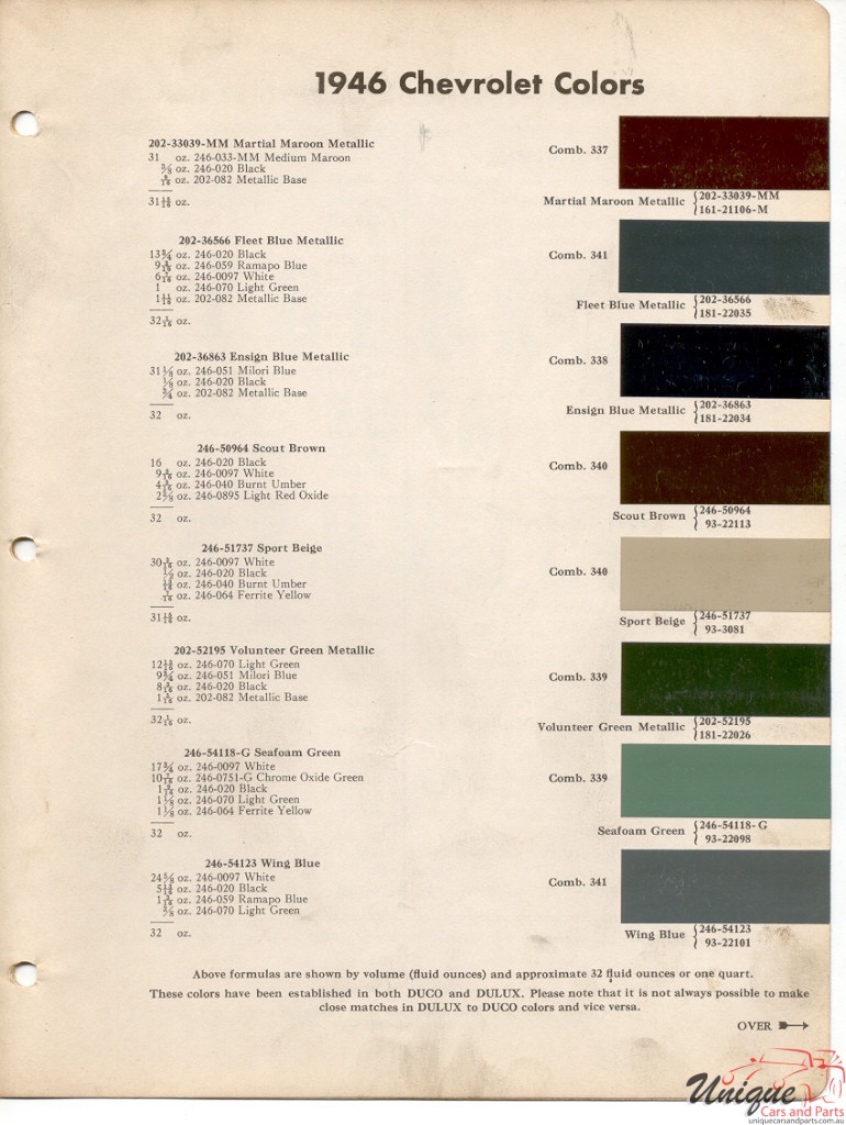 1946 Chev Paint Charts DuPont 1